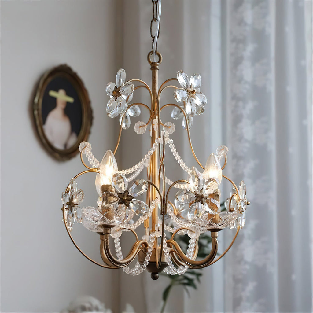 Curved Crystal 4-Light Iron Chandelier