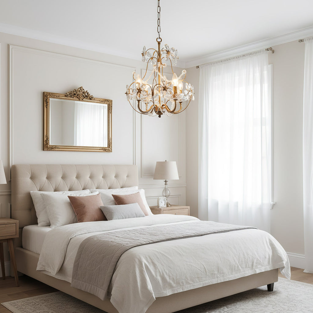 Curved Crystal 4-Light Iron Chandelier