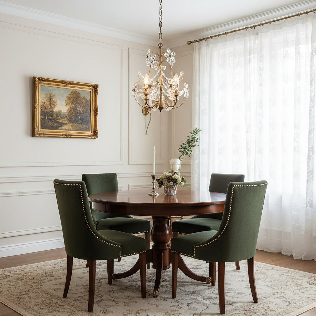 Curved Crystal 4-Light Iron Chandelier