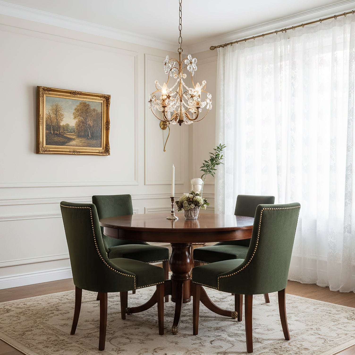 Curved Crystal 4-Light Iron Chandelier