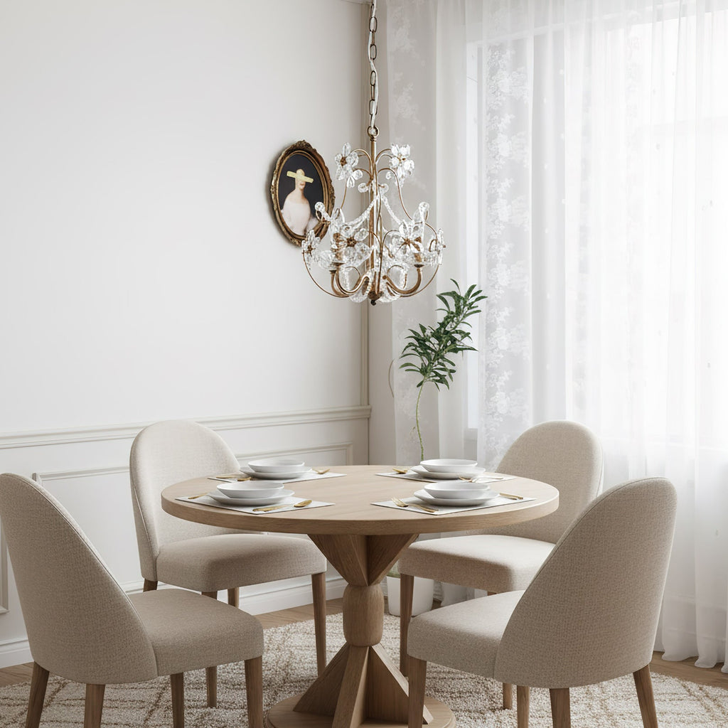 Curved Crystal 4-Light Iron Chandelier