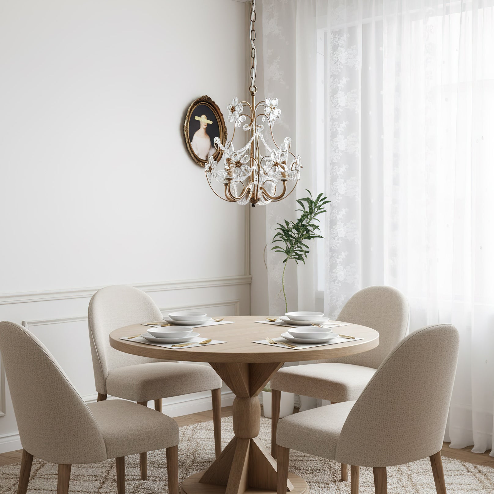 Curved Crystal 4-Light Iron Chandelier