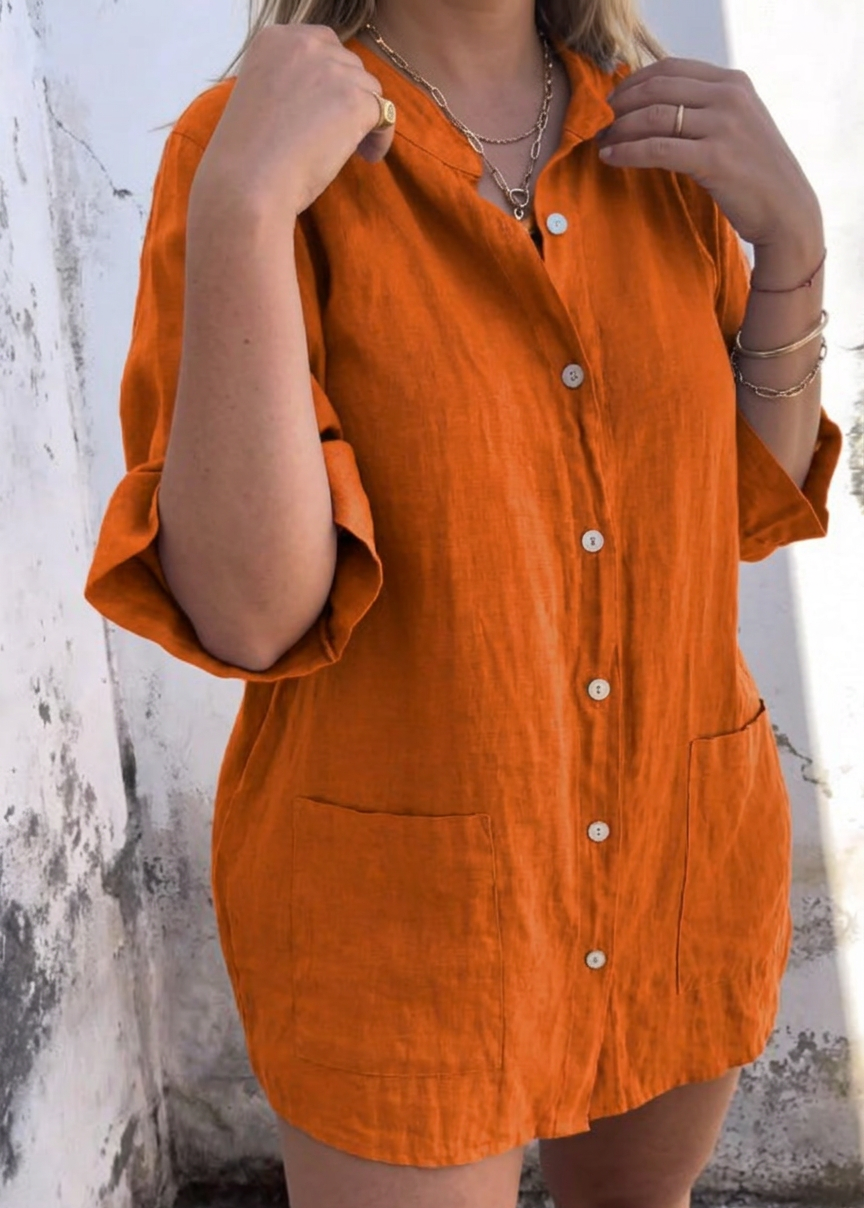 Effortless Shirt Dress for Women Collared Button-Front Pocketed