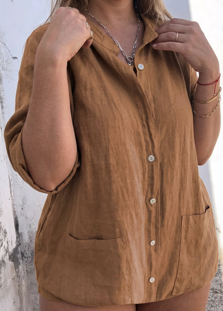 Effortless Shirt Dress for Women Collared Button-Front Pocketed