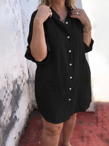Effortless Shirt Dress for Women Collared Button-Front Pocketed