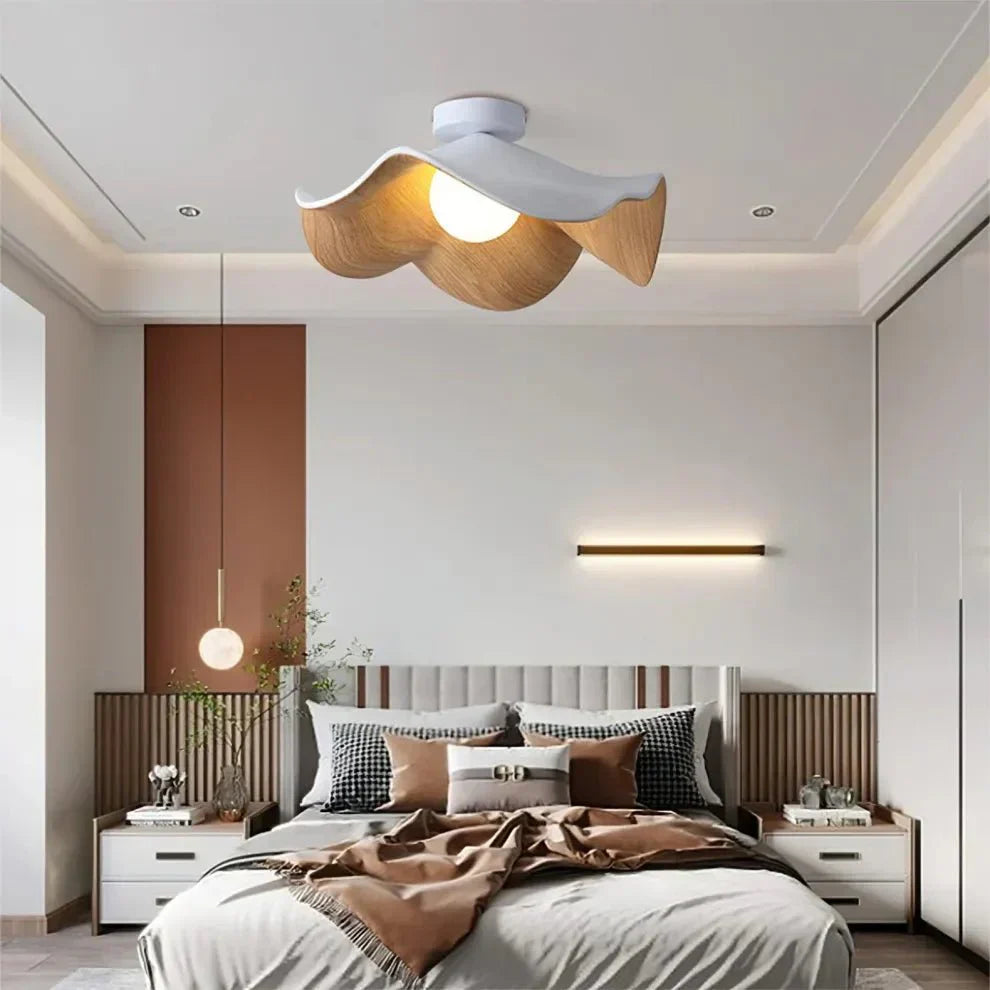Bela Lotus Ceiling Light | Scandinavian Wood & Iron Flush Lamp