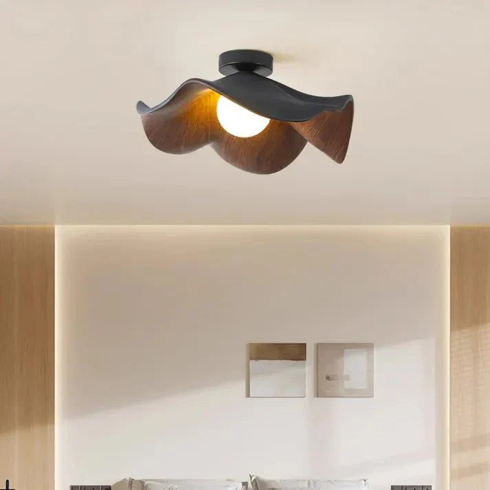 Bela Lotus Ceiling Light | Scandinavian Wood & Iron Flush Lamp