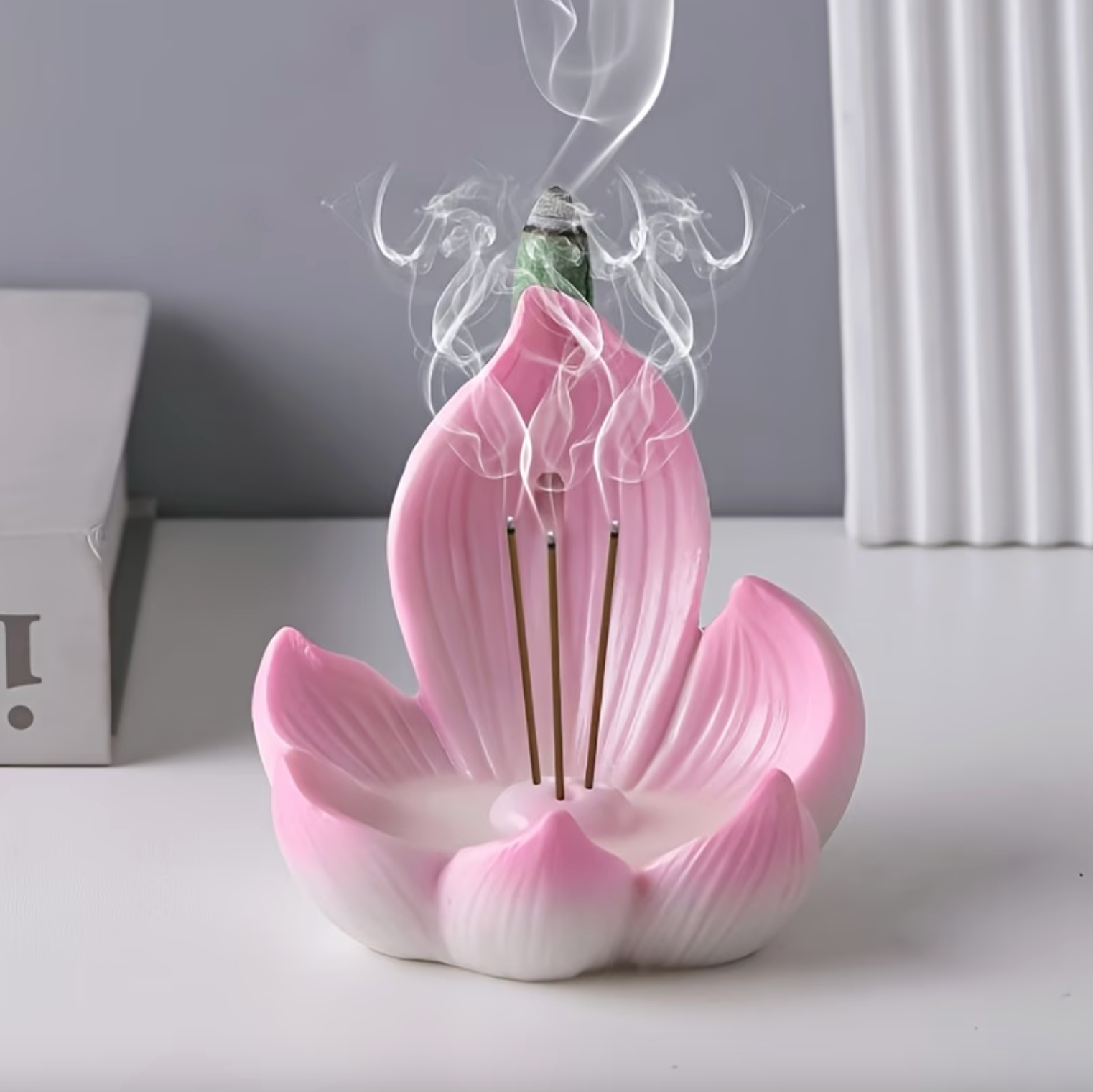 Lotus Incense Burner Ceramic Resin Indoor Backflow Cone and Triple Stick Holder
