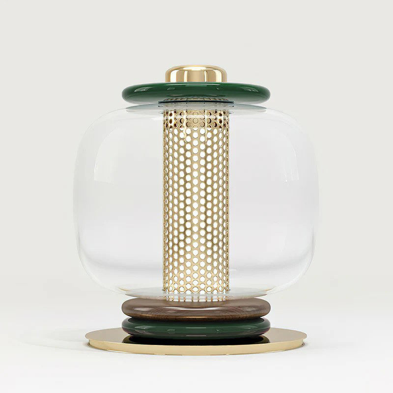 Ringed Glass Globe Perforated Cylinder Table Lamp