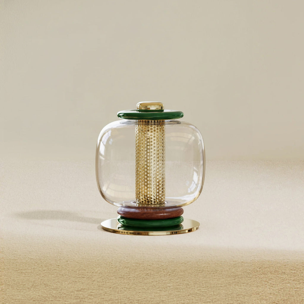 Ringed Glass Globe Perforated Cylinder Table Lamp