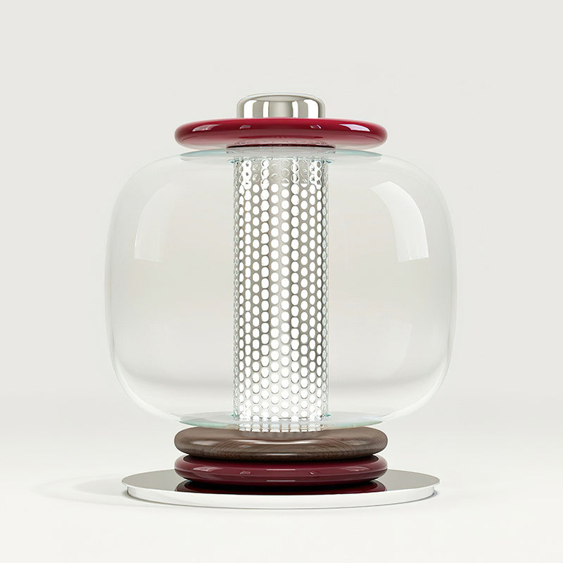 Ringed Glass Globe Perforated Cylinder Table Lamp