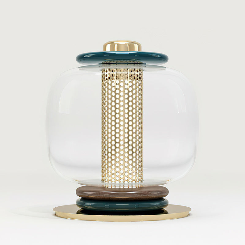 Ringed Glass Globe Perforated Cylinder Table Lamp