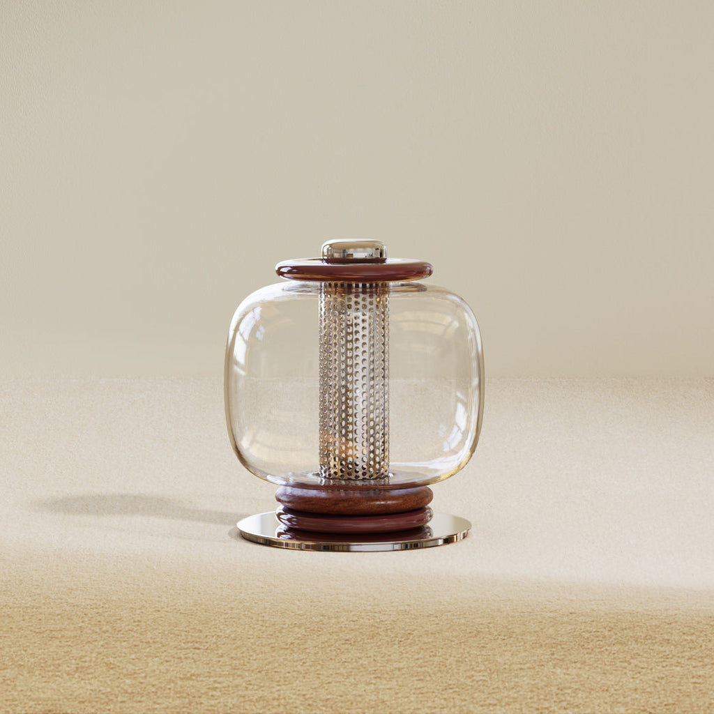 Ringed Glass Globe Perforated Cylinder Table Lamp