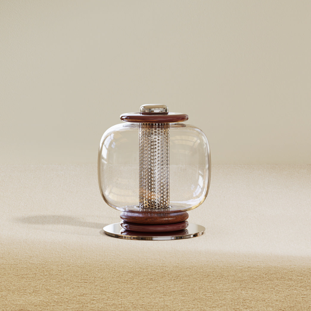Ringed Glass Globe Perforated Cylinder Table Lamp