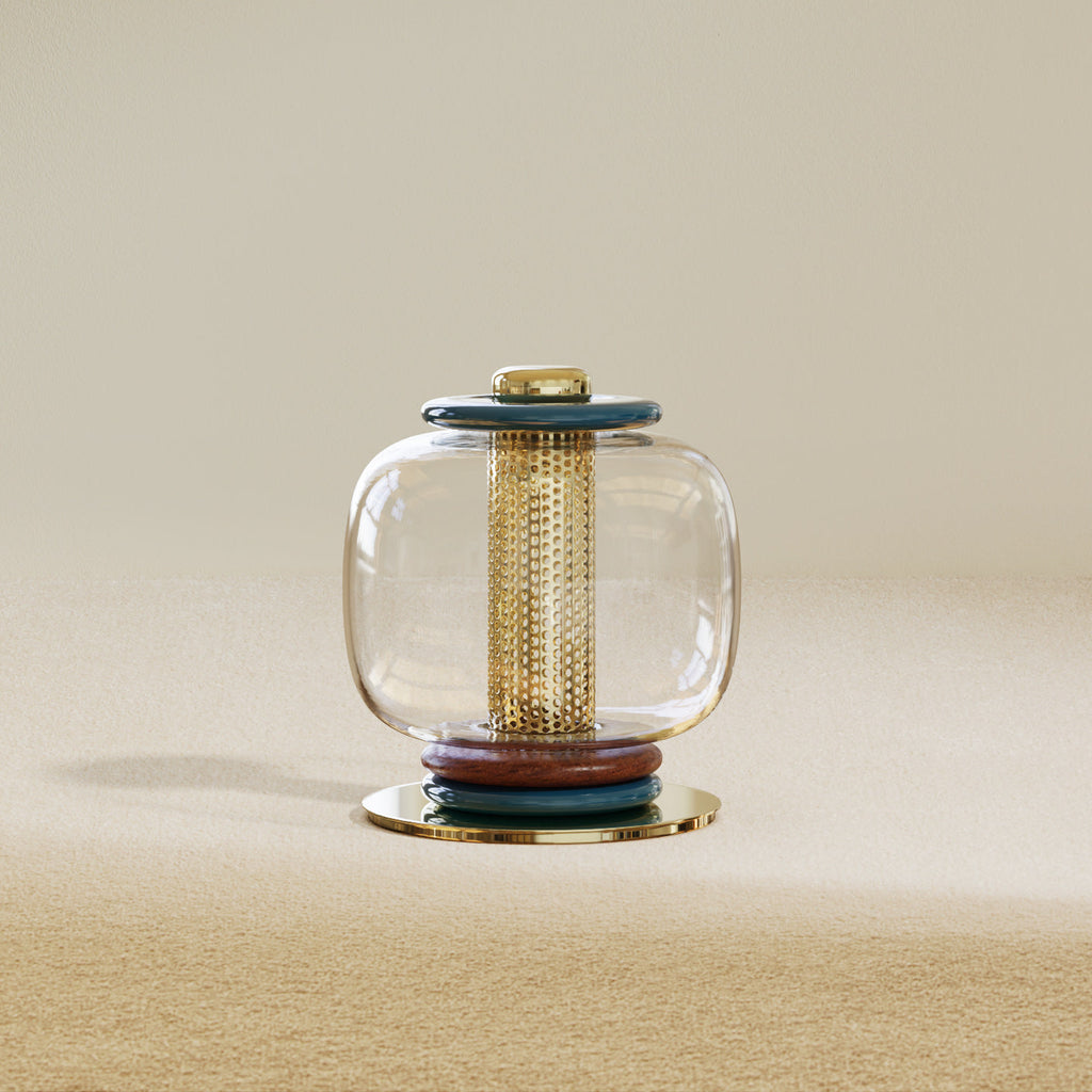 Ringed Glass Globe Perforated Cylinder Table Lamp
