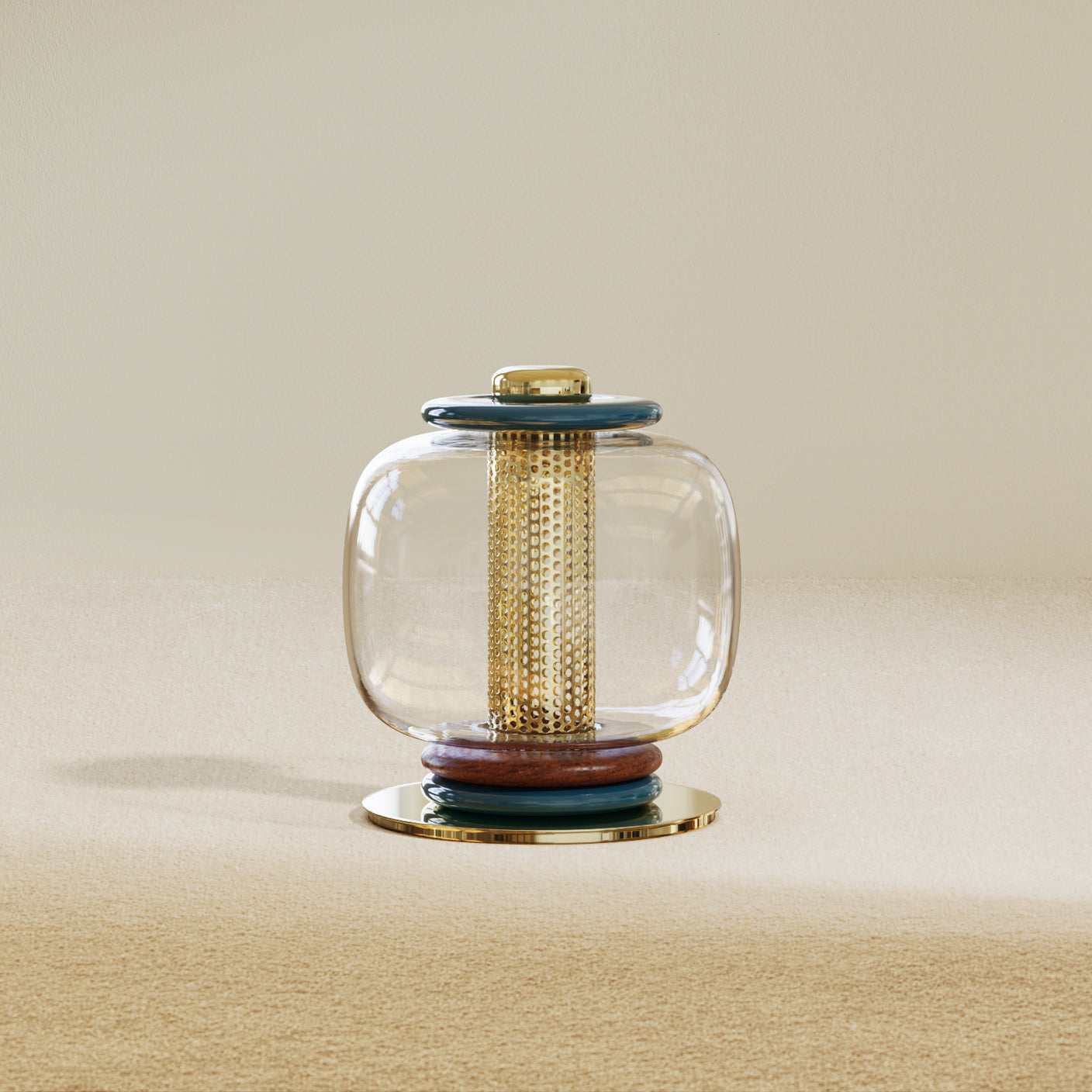 Ringed Glass Globe Perforated Cylinder Table Lamp
