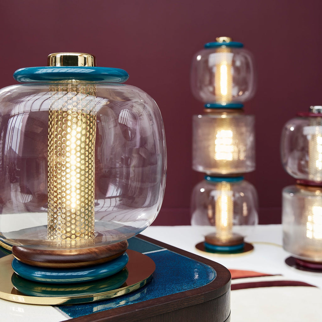 Ringed Glass Globe Perforated Cylinder Table Lamp