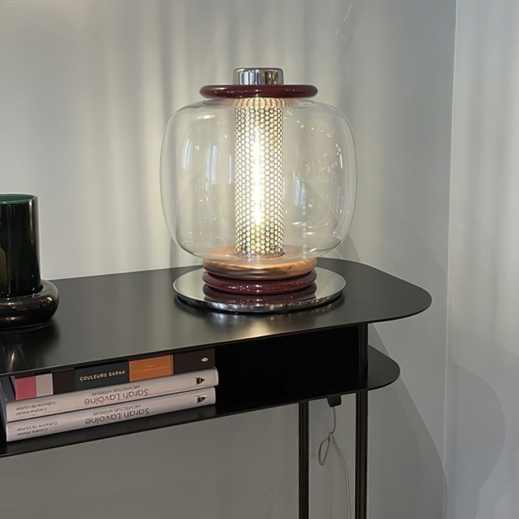 Ringed Glass Globe Perforated Cylinder Table Lamp