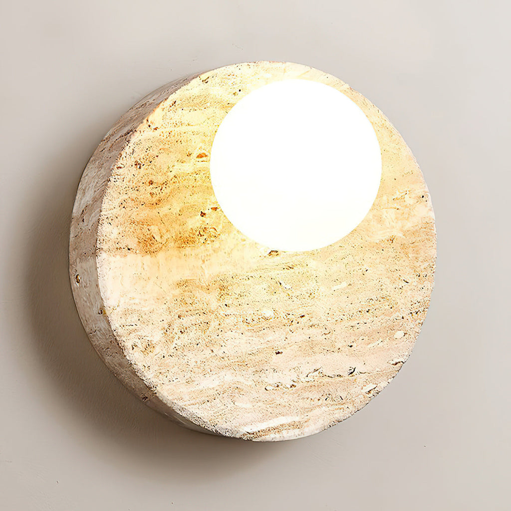 Travertine Moon Disc Wabi-Sabi Wall Lamp