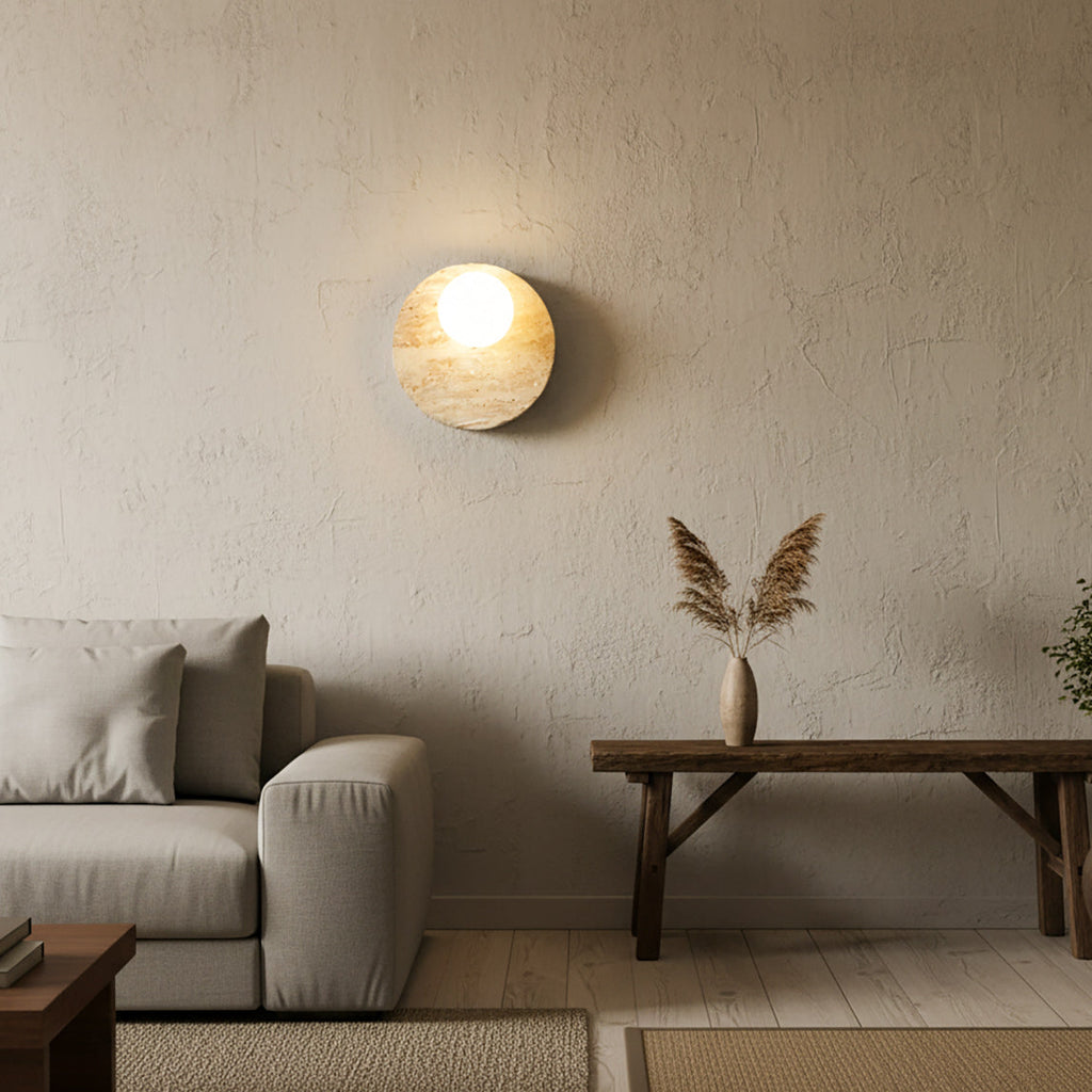 Travertine Moon Disc Wabi-Sabi Wall Lamp