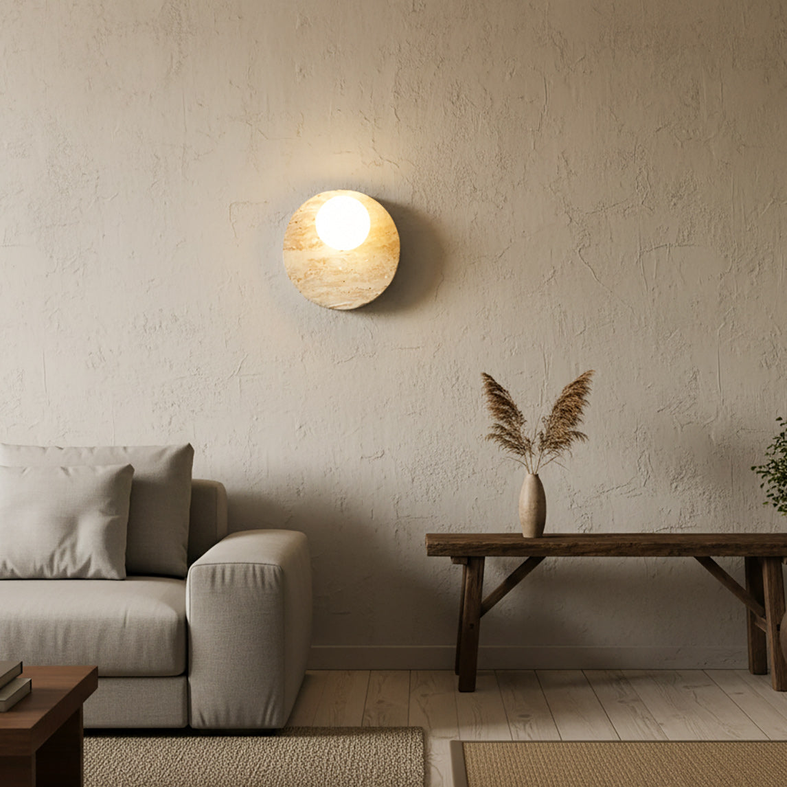 Travertine Moon Disc Wabi-Sabi Wall Lamp