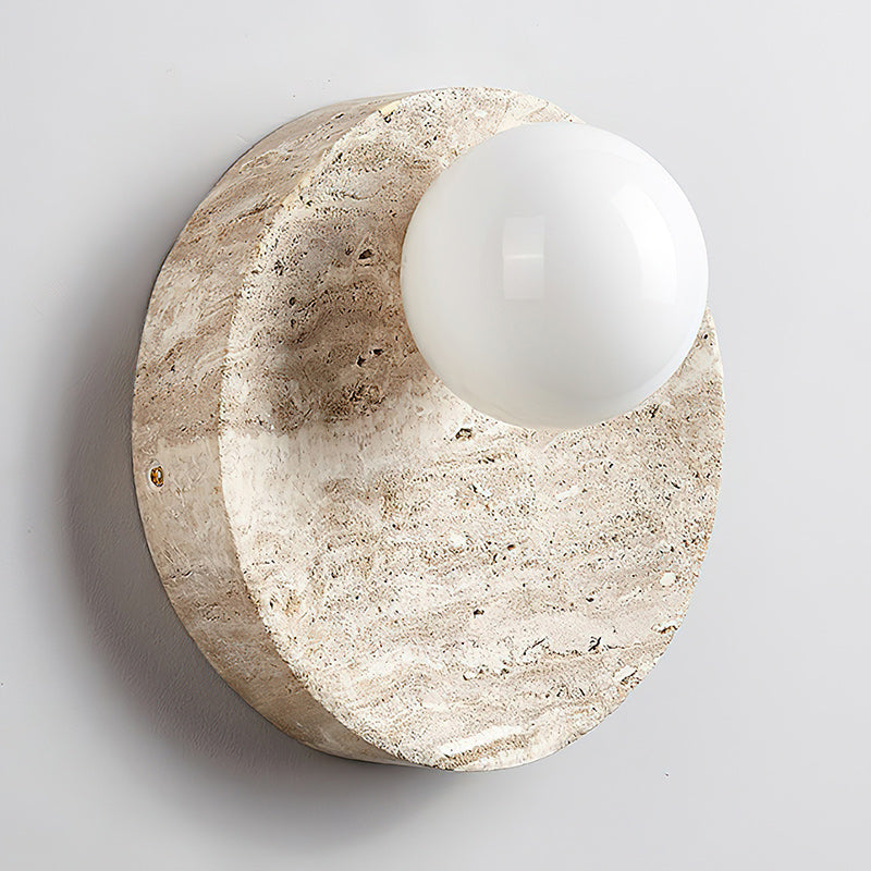 Travertine Moon Disc Wabi-Sabi Wall Lamp