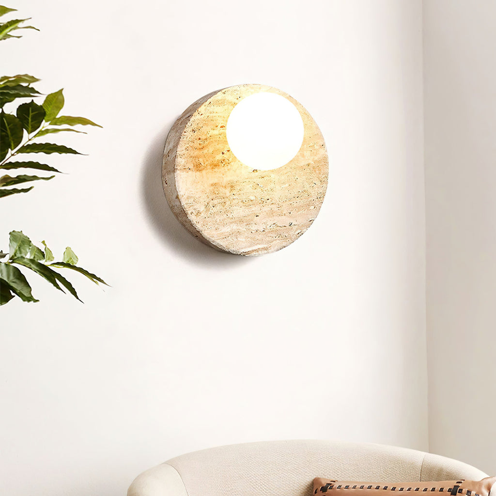 Travertine Moon Disc Wabi-Sabi Wall Lamp