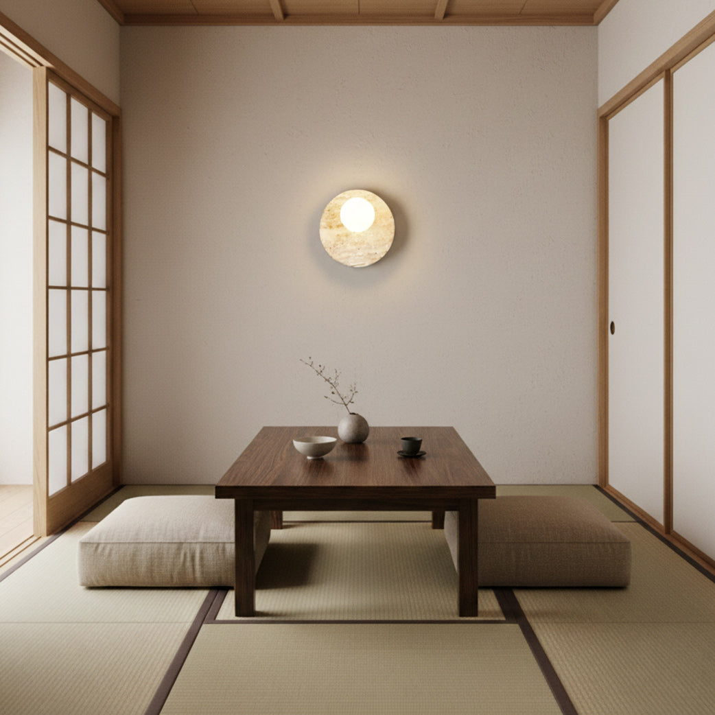 Travertine Moon Disc Wabi-Sabi Wall Lamp