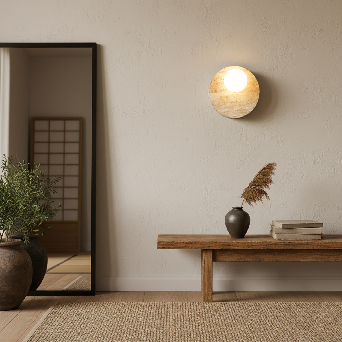 Travertine Moon Disc Wabi-Sabi Wall Lamp