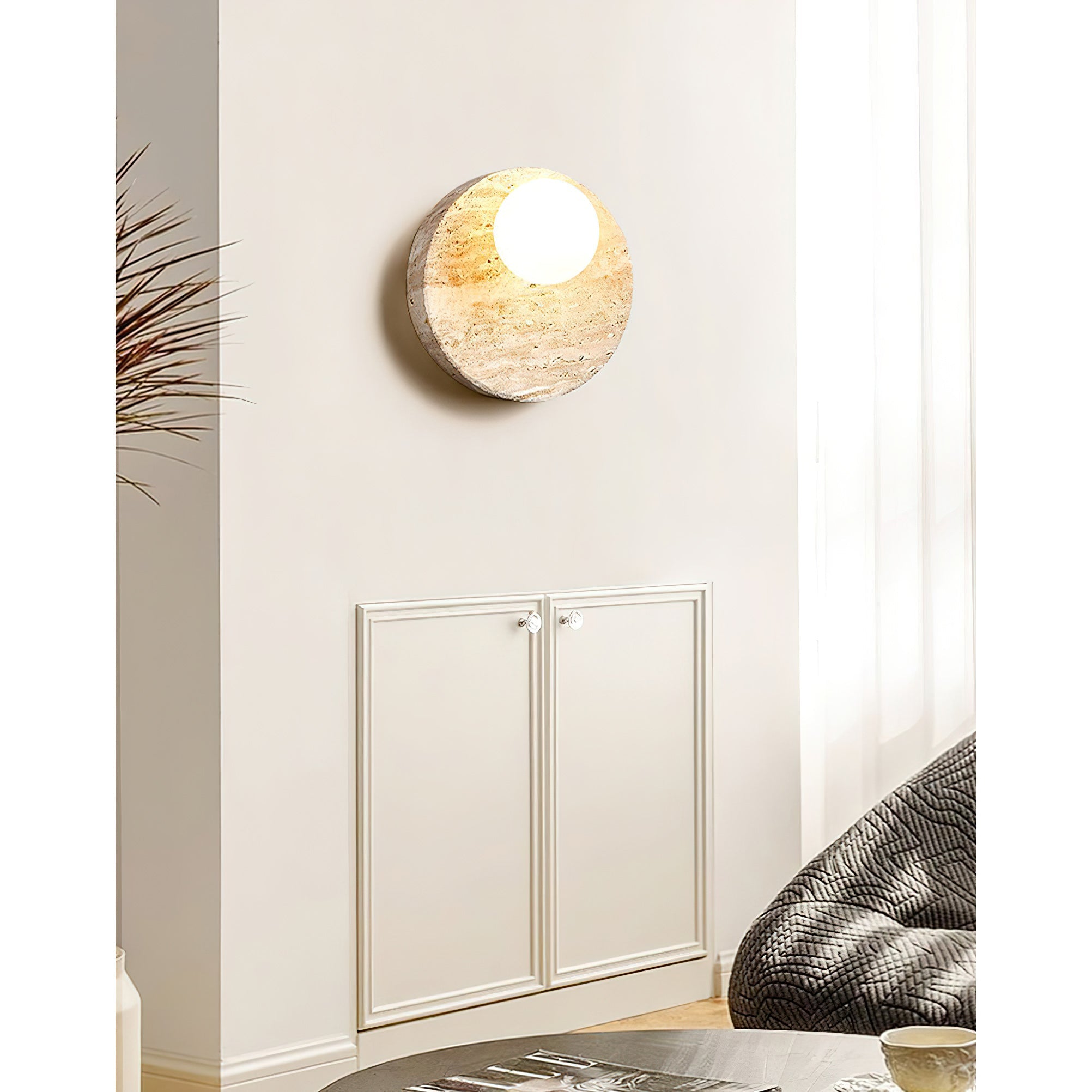 Travertine Moon Disc Wabi-Sabi Wall Lamp