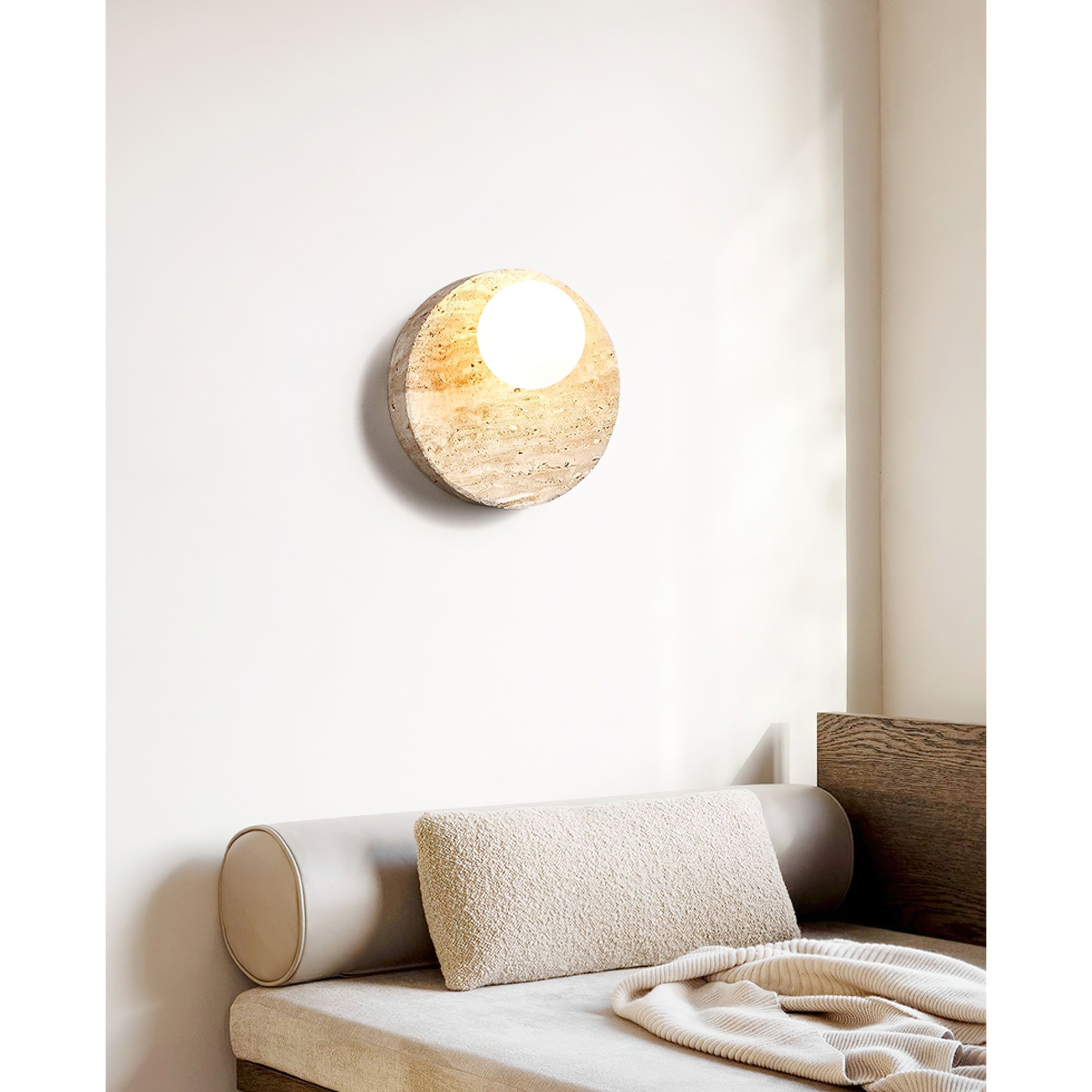 Travertine Moon Disc Wabi-Sabi Wall Lamp