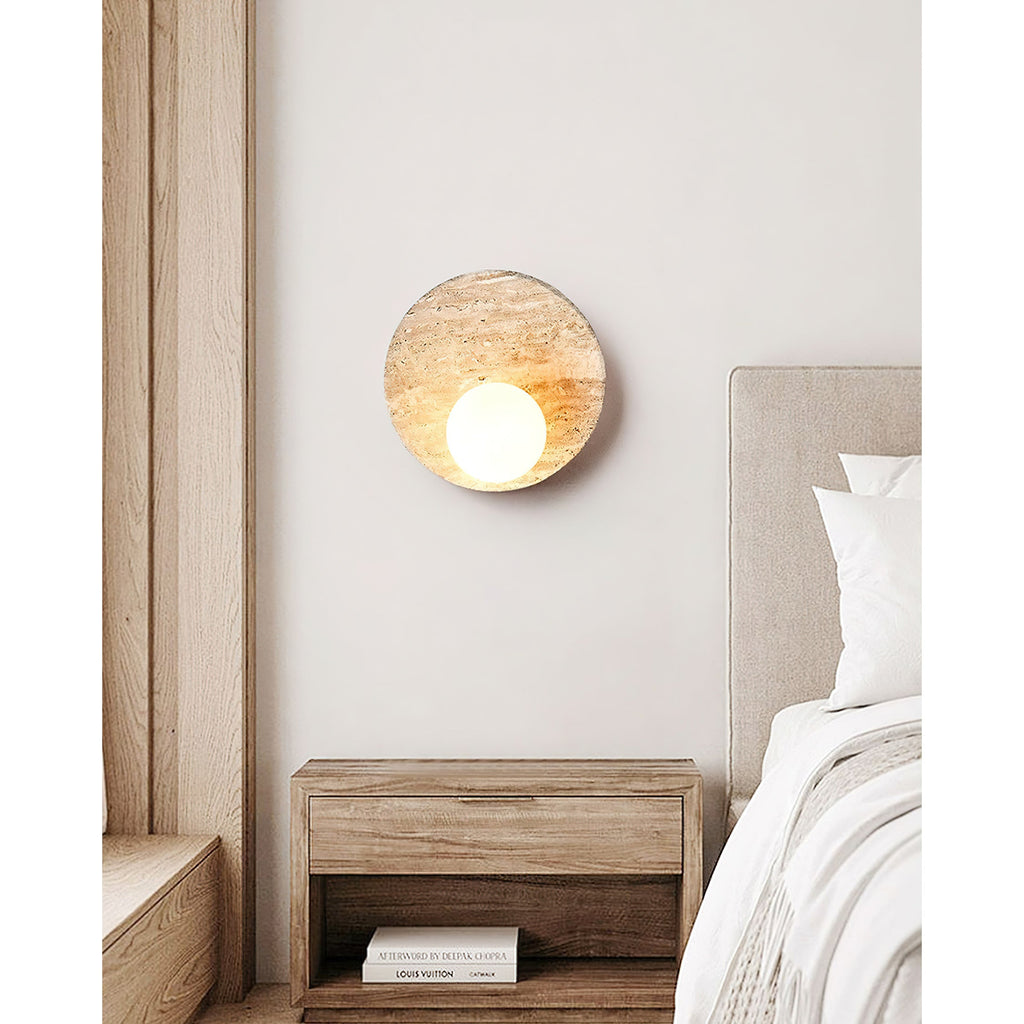 Travertine Moon Disc Wabi-Sabi Wall Lamp