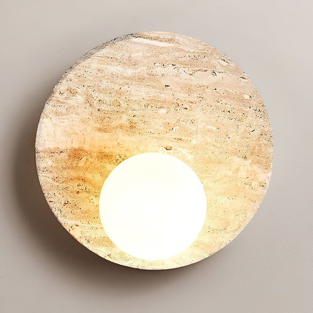 Travertine Moon Disc Wabi-Sabi Wall Lamp