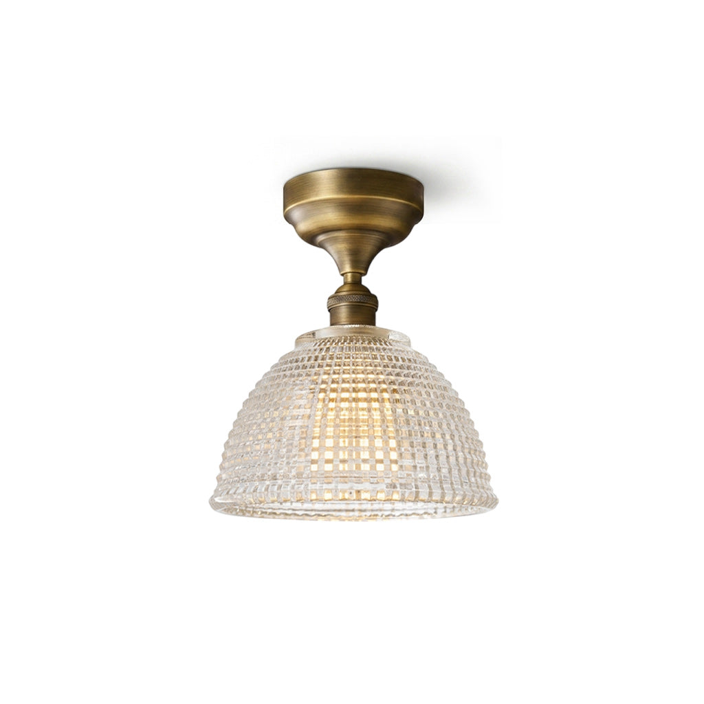 Prismatic Glass Dome Antique Brass Semi-Flush Ceiling Light