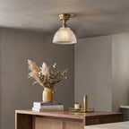 Prismatic Glass Dome Antique Brass Semi-Flush Ceiling Light