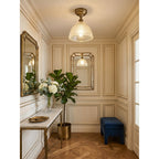 Prismatic Glass Dome Antique Brass Semi-Flush Ceiling Light
