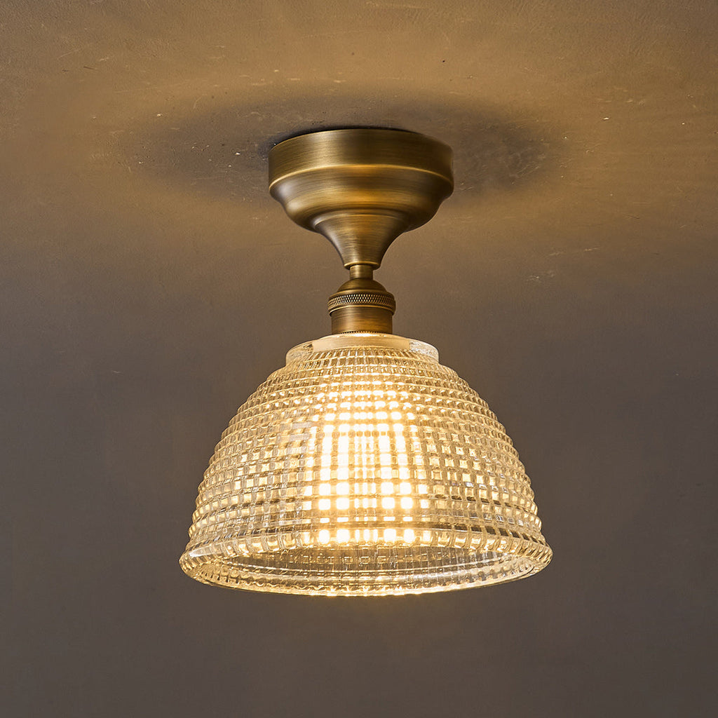 Prismatic Glass Dome Antique Brass Semi-Flush Ceiling Light