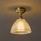 Prismatic Glass Dome Antique Brass Semi-Flush Ceiling Light