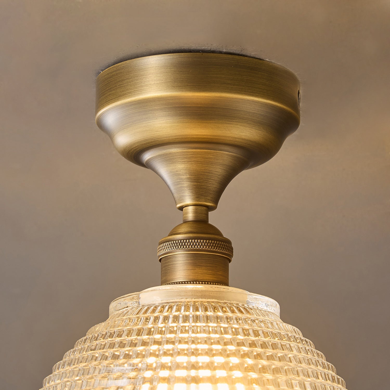 Prismatic Glass Dome Antique Brass Semi-Flush Ceiling Light