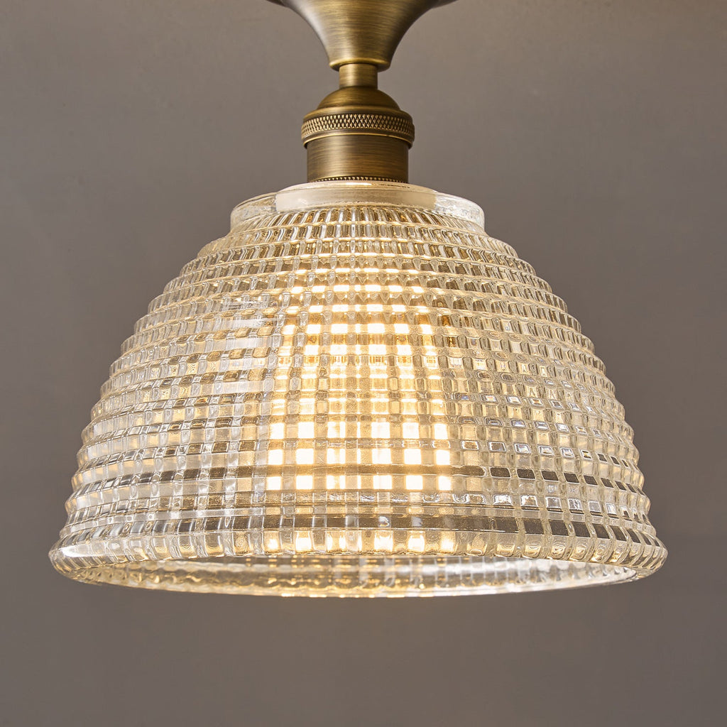 Prismatic Glass Dome Antique Brass Semi-Flush Ceiling Light
