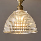 Prismatic Glass Dome Antique Brass Semi-Flush Ceiling Light