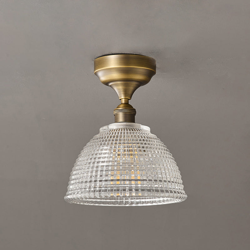 Prismatic Glass Dome Antique Brass Semi-Flush Ceiling Light