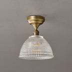 Prismatic Glass Dome Antique Brass Semi-Flush Ceiling Light