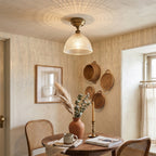 Prismatic Glass Dome Antique Brass Semi-Flush Ceiling Light