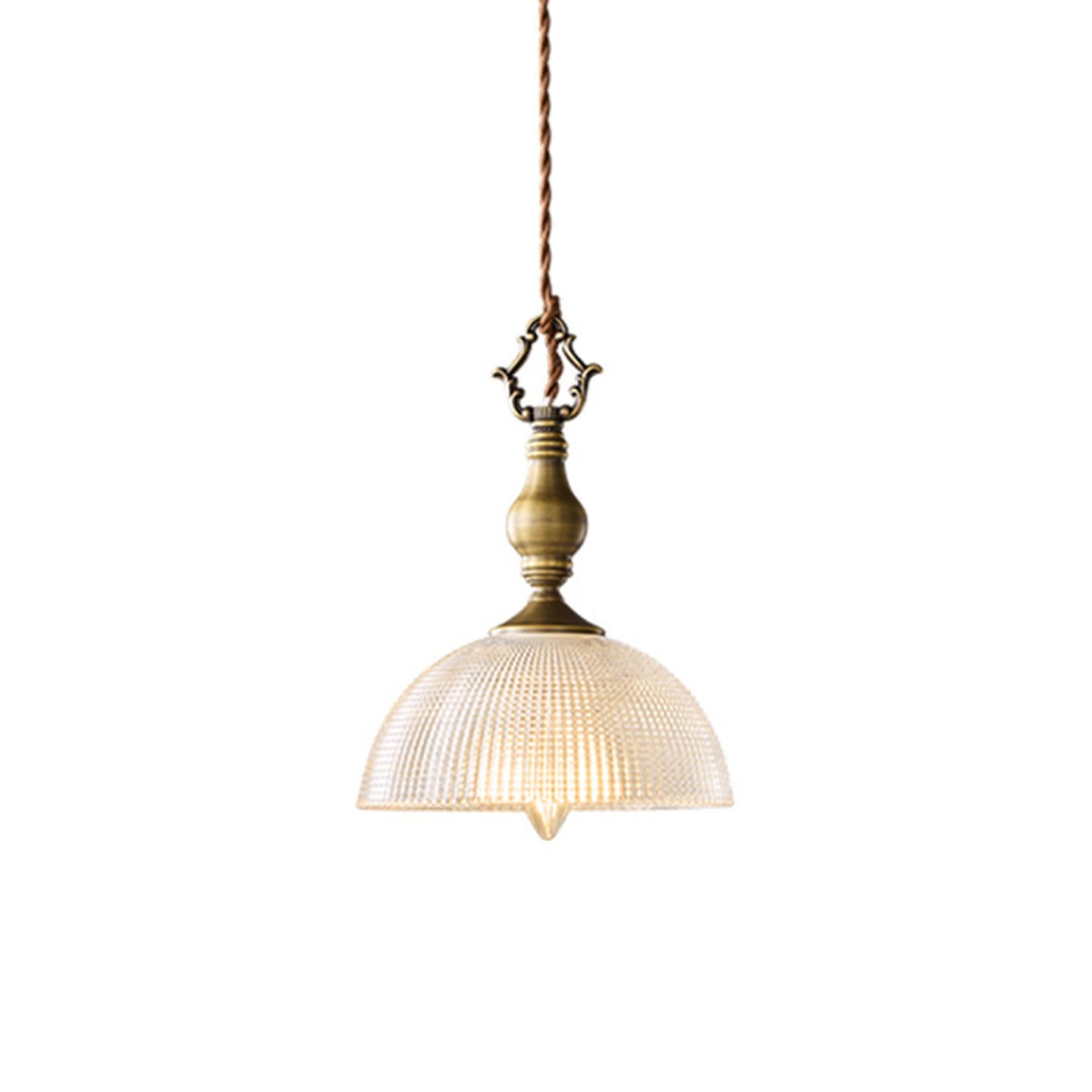 Prismatic Glass Dome Antique Brass Pendant Light