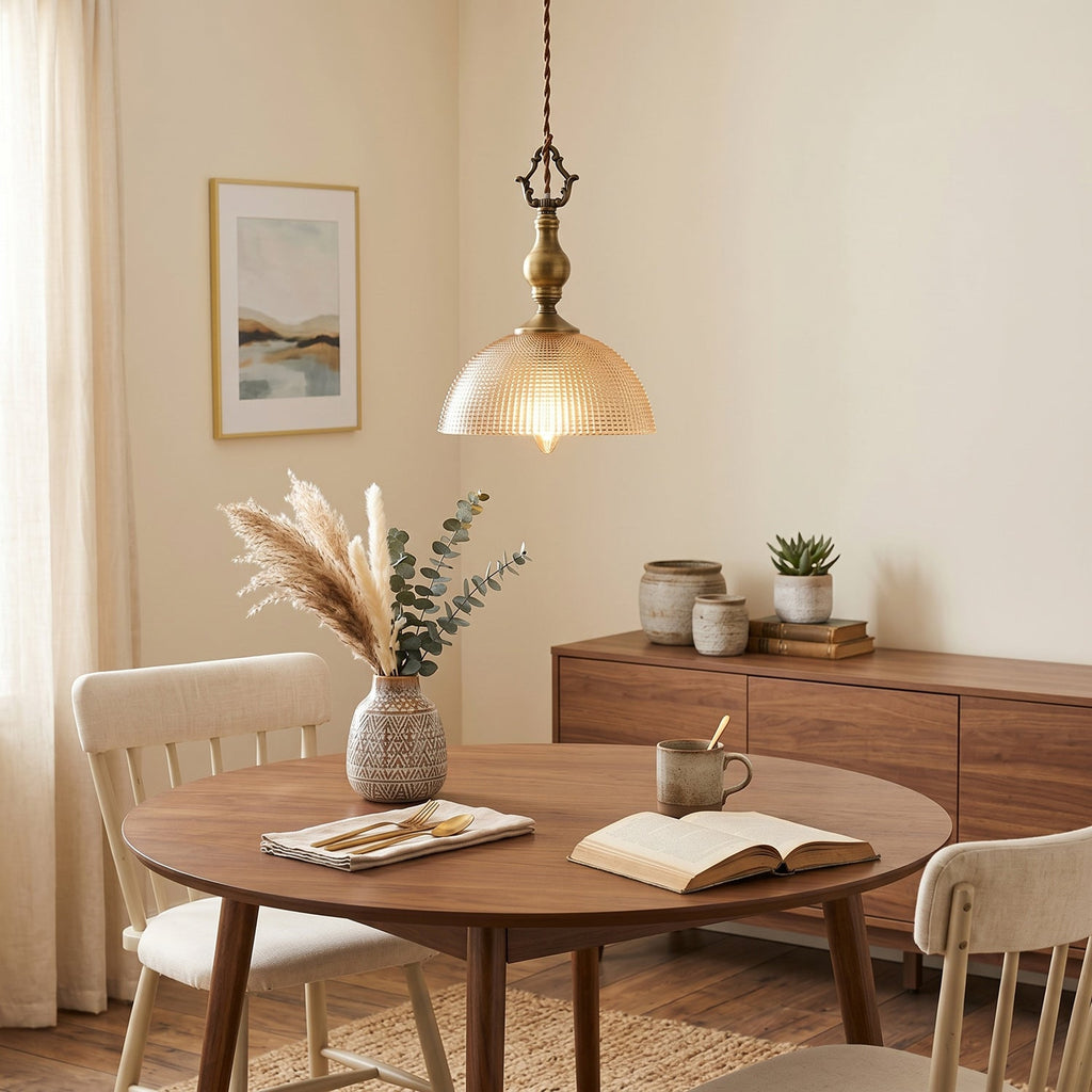 Prismatic Glass Dome Antique Brass Pendant Light