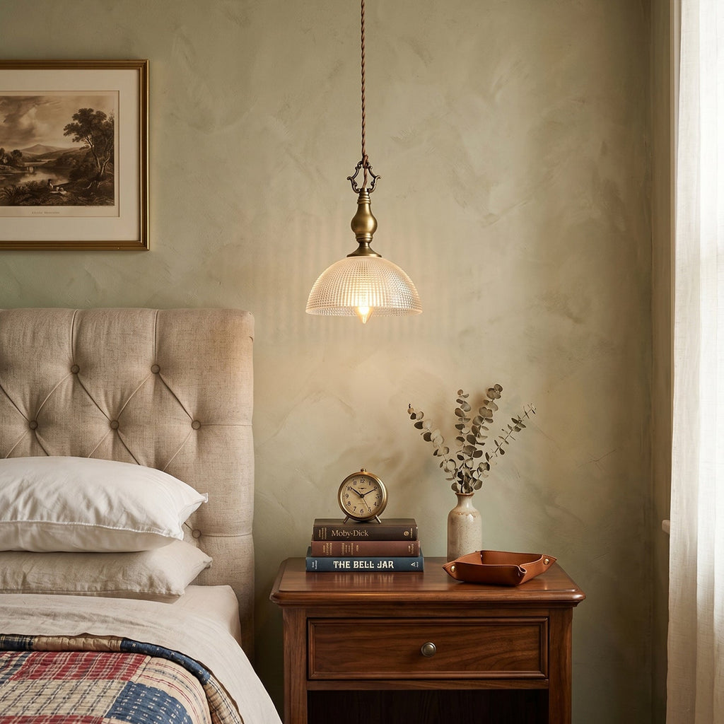 Prismatic Glass Dome Antique Brass Pendant Light