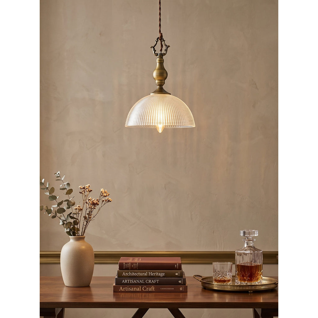 Prismatic Glass Dome Antique Brass Pendant Light