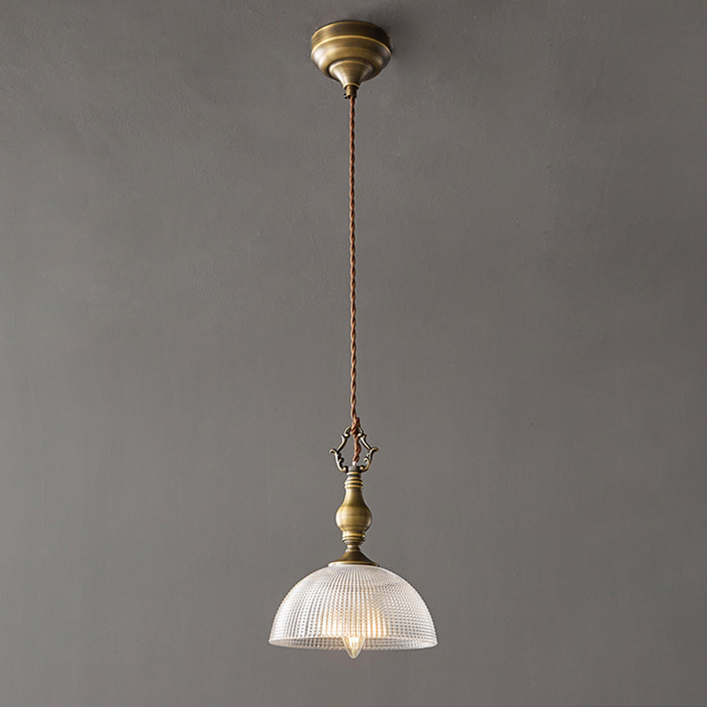 Prismatic Glass Dome Antique Brass Pendant Light