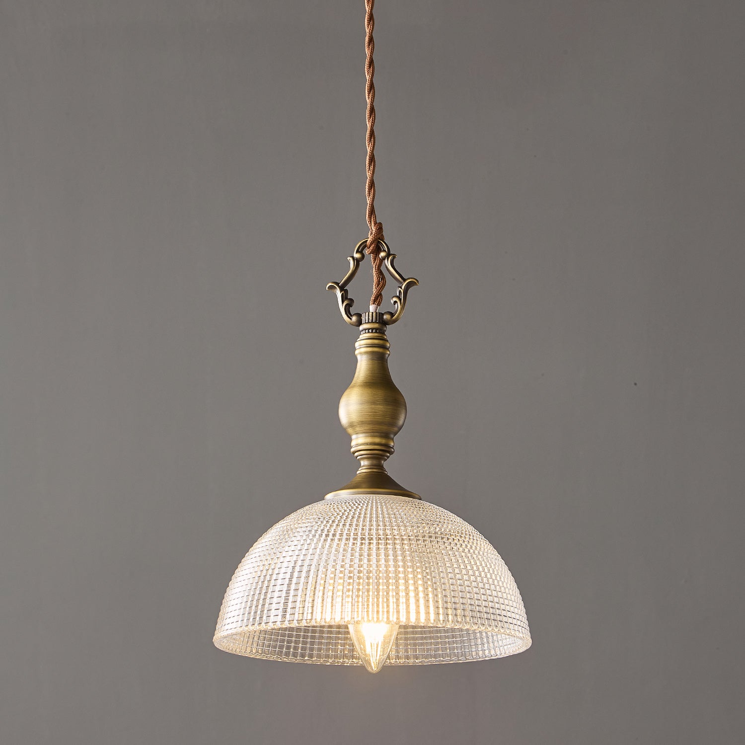 Prismatic Glass Dome Antique Brass Pendant Light